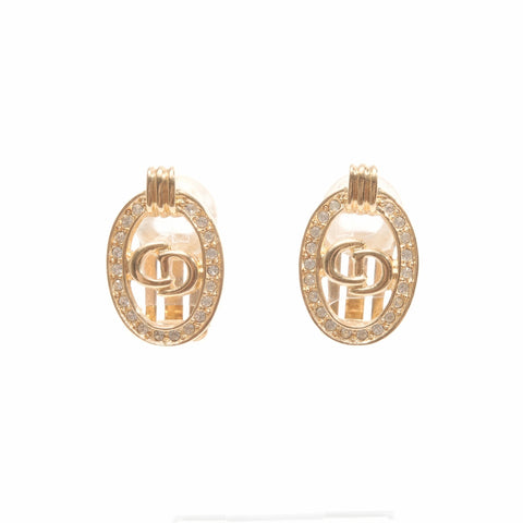 Christian Dior CD logo rhinestone Earring gold WS24066
