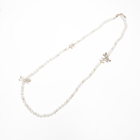 CHANEL C24C 2024 COCO Mark Pearl Ribbon Necklace gold WS24073