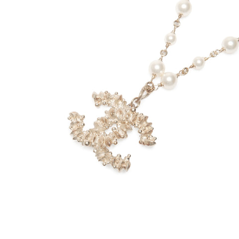 CHANEL 11P 2011 COCO Mark 水钻珍珠项链 金色 WS24074