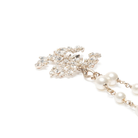 CHANEL 11P 2011 COCO Mark 水钻珍珠项链 金色 WS24074