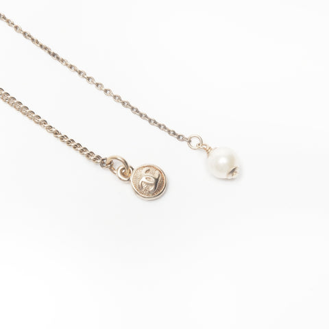 CHANEL 11P 2011 COCO Mark 水钻珍珠项链 金色 WS24074