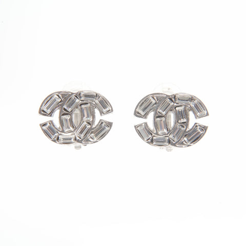 CHANEL 01P 2001 COCO Mark Rhinestone Earring Silver WS24085