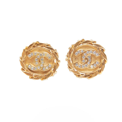 CHANEL 23 1988 COCO Mark Round Rhinestone Earring gold WS24090