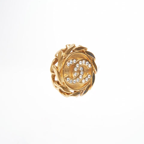 CHANEL 23 1988 COCO Mark Round Rhinestone Earring gold WS24090