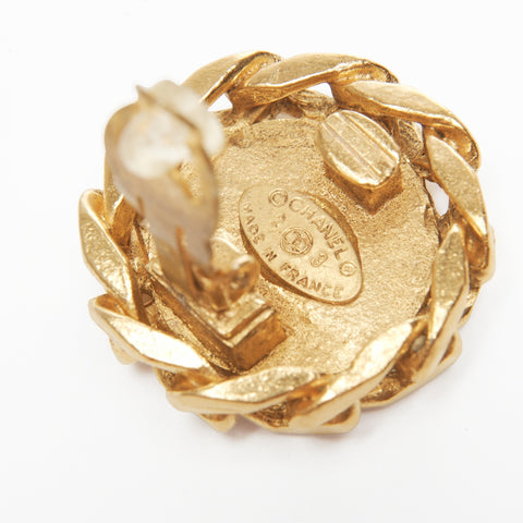 CHANEL 23 1988 COCO Mark Round Rhinestone Earring gold WS24090