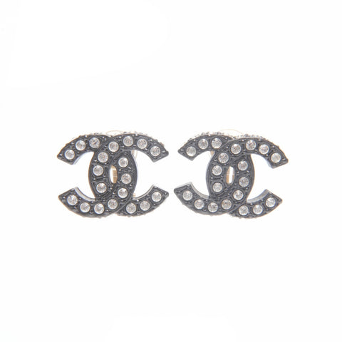 CHANEL 02A 2002 COCO Mark Black Rhinestone Pierce black WS24093