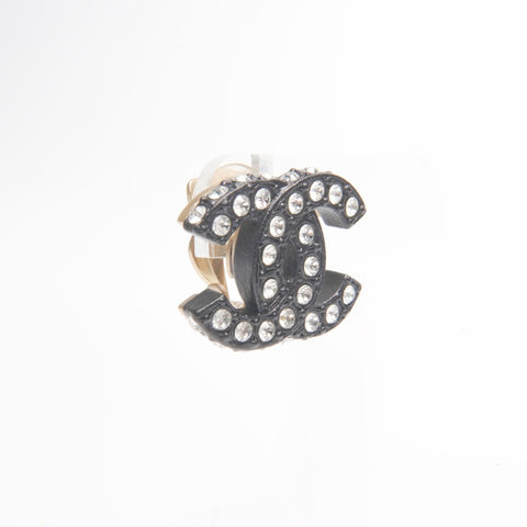 CHANEL 02A 2002 COCO Mark Black Rhinestone Pierce black WS24093