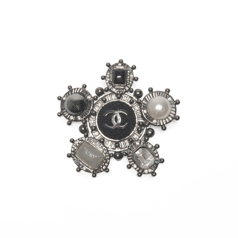 CHANEL 05A 2005 COCO Mark Black Color Stone Brooch black WS24100