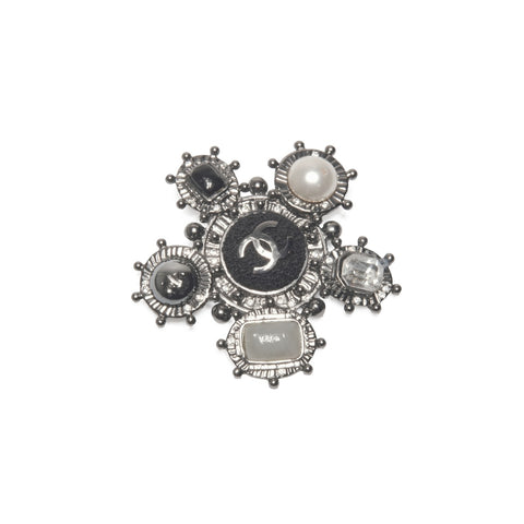 CHANEL 05A 2005 COCO Mark Black Color Stone Brooch black WS24100