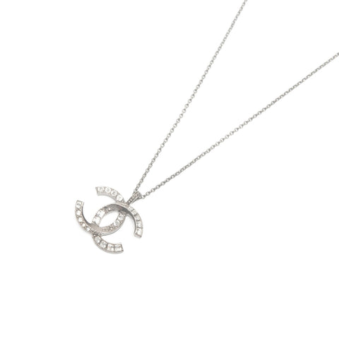 CHANEL A18P 2018 COCO Mark Rhinestone Necklace Silver WS24103