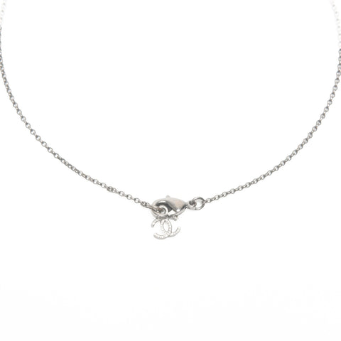 CHANEL A18P 2018 COCO Mark Rhinestone Necklace Silver WS24103