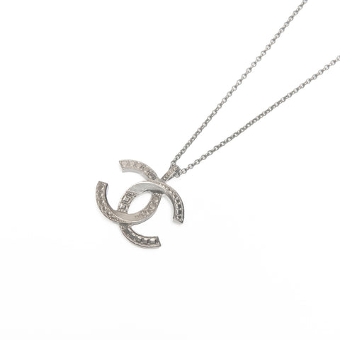 CHANEL A18P 2018 COCO Mark Rhinestone Necklace Silver WS24103