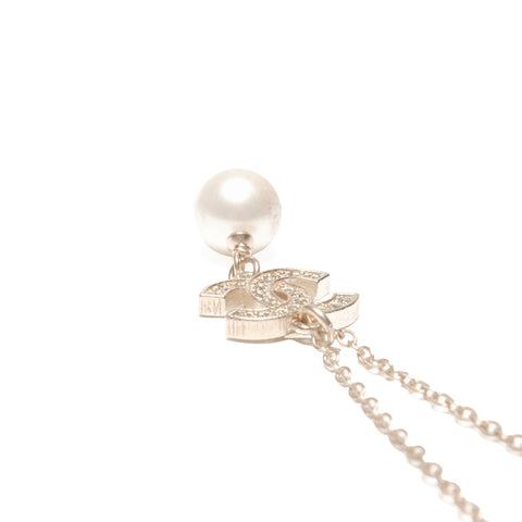 CHANEL A16A 2016 COCO Mark Pearl Rhinestone Necklace gold WS24109