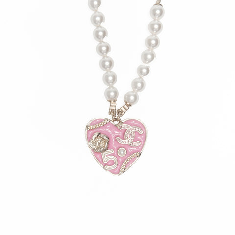 CHANEL B24S 2024 Pink Heart Pearl Necklace gold WS24110