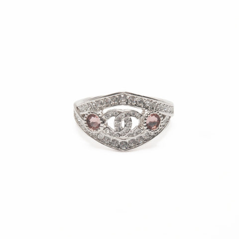 CHANEL B25A COCO Mark Rhinestone Ring Silver WS24111