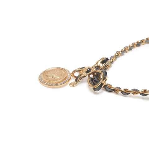 CHANEL 96A 1996 Logo Rhinestone Coin Ribbon Necklace gold WS24112