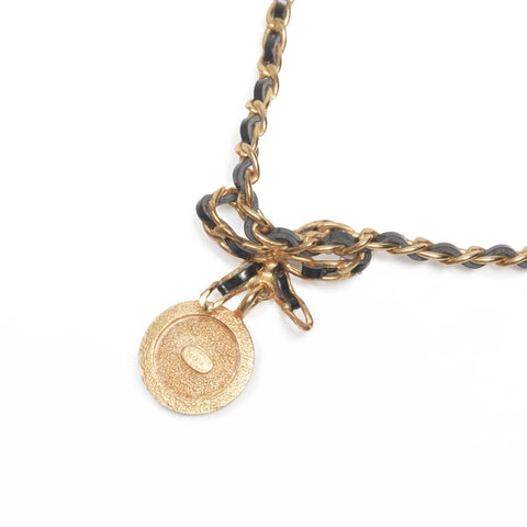 CHANEL 96A 1996 Logo Rhinestone Coin Ribbon Necklace gold WS24112