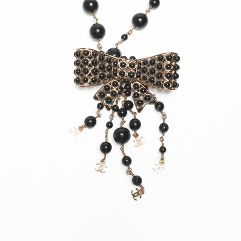 CHANEL 02A 2002 Beaded Ribbon COCO Mark Necklace belt gold WS24113