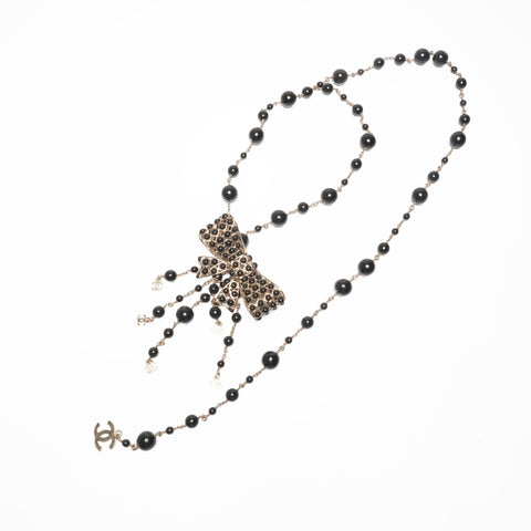 CHANEL 02A 2002 Beaded Ribbon COCO Mark Necklace belt gold WS24113