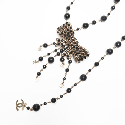 CHANEL 02A 2002 Beaded Ribbon COCO Mark Necklace belt gold WS24113