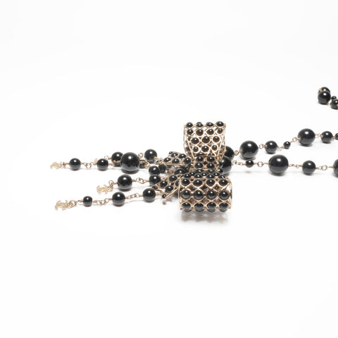 CHANEL 02A 2002 Beaded Ribbon COCO Mark Necklace belt gold WS24113