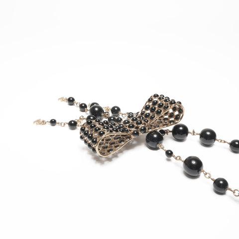 CHANEL 02A 2002 Beaded Ribbon COCO Mark Necklace belt gold WS24113