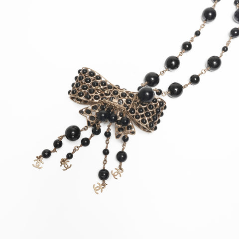 CHANEL 02A 2002 Beaded Ribbon COCO Mark Necklace belt gold WS24113