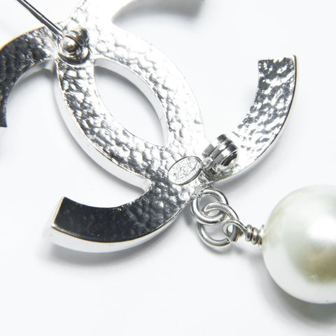 CHANEL 05V COCO Mark Pearl Drop Brooch Silver WS24114