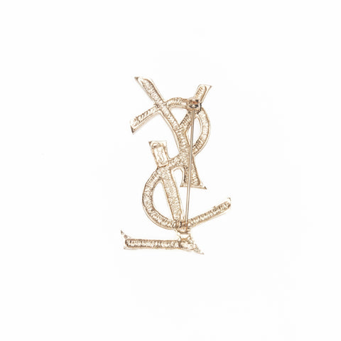 YVES SAINT LAURENT Rhinestone logo Brooch gold WS24120