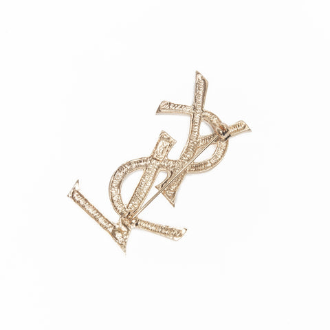 YVES SAINT LAURENT Rhinestone logo Brooch gold WS24120