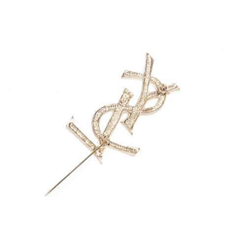 YVES SAINT LAURENT Strass-Logo-Brosche Gold WS24120