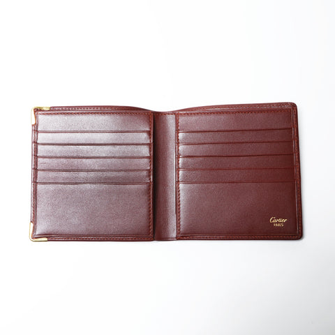CARTIER Leather Mustodo Bifold Wallet Red WS24147