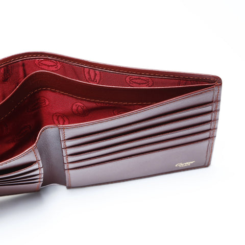 CARTIER Leather Mustodo Bifold Wallet Red WS24147