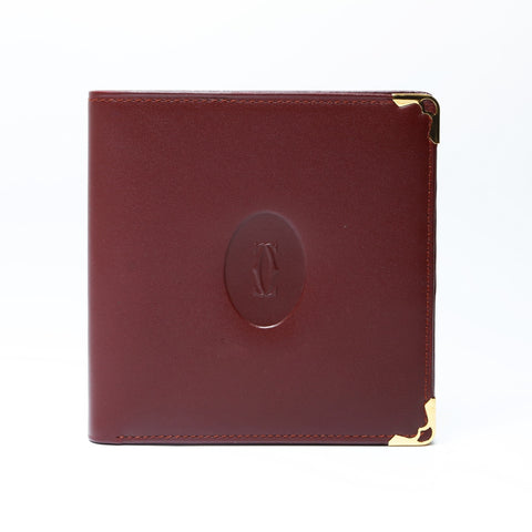 CARTIER Leather Mustodo Bifold Wallet Red WS24147