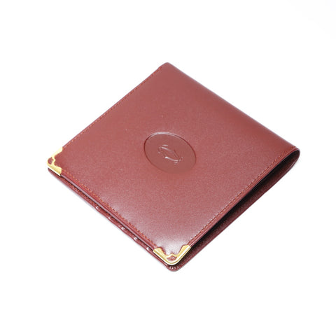 CARTIER Leather Mustodo Bifold Wallet Red WS24147