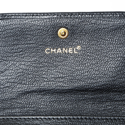 CHANEL No. 6 2000-2002 Calfskin Leather COCO Mark Compact Tri-fold wallet black WS24150