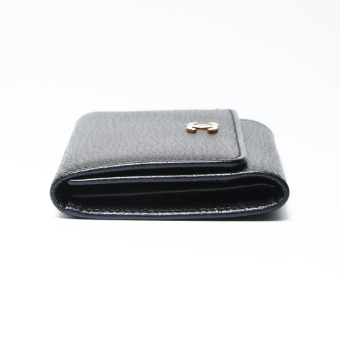 CHANEL No. 6 2000-2002 Calfskin Leather COCO Mark Compact Tri-fold wallet black WS24150