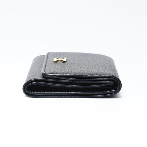 CHANEL No. 6 2000-2002 Calfskin Leather COCO Mark Compact Tri-fold wallet black WS24150