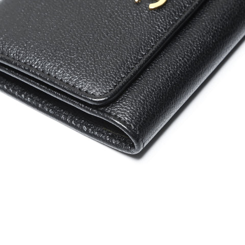 CHANEL No. 6 2000-2002 Calfskin Leather COCO Mark Compact Tri-fold wallet black WS24150