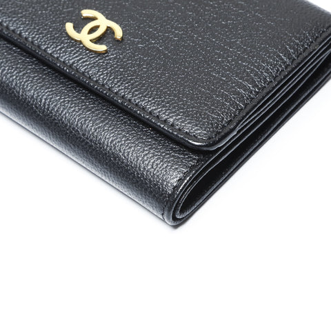 CHANEL No. 6 2000-2002 Calfskin Leather COCO Mark Compact Tri-fold wallet black WS24150