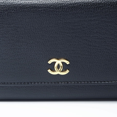 CHANEL No. 6 2000-2002 Calfskin Leather COCO Mark Compact Tri-fold wallet black WS24150