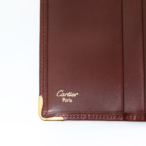 CARTIER Leather Mustodo Bifold Wallet Red WS24152
