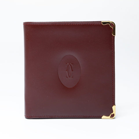 CARTIER Leather Mustodo Bifold Wallet Red WS24152