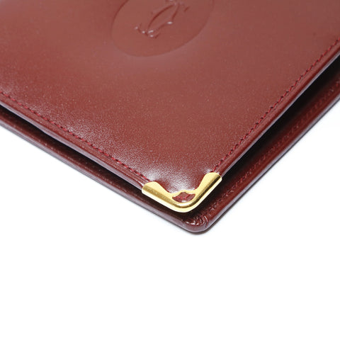 CARTIER Leather Mustodo Bifold Wallet Red WS24152