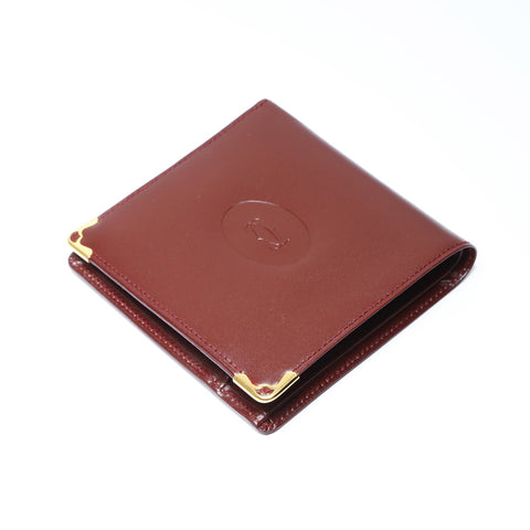 CARTIER Leather Mustodo Bifold Wallet Red WS24152