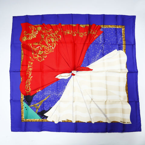 HERMES Silk Carr 90 Souvenirs De Paris Memories of Paris scarf purple WS24154