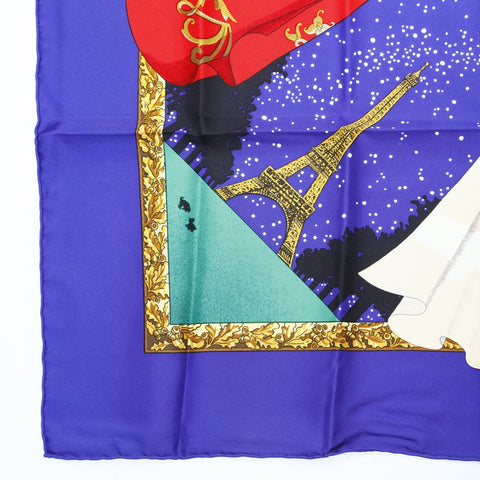 HERMES Silk Carr 90 Souvenirs De Paris Memories of Paris scarf purple WS24154