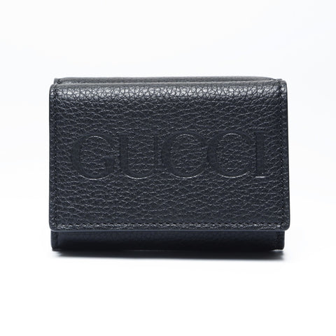 GUCCI Small Compact Leather Logo 736151 Tri-fold wallet black WS24169