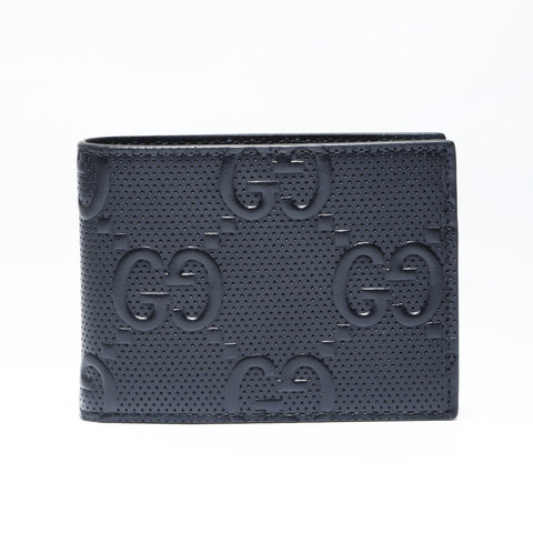 GUCCI Leather Perforated GG Embossed Compact Wallet Small 625559 Bifold Wallet black WS24170