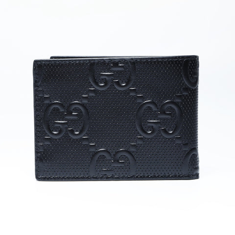 GUCCI Leather Perforated GG Embossed Compact Wallet Small 625559 Bifold Wallet black WS24170